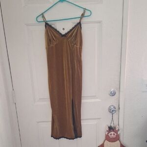 Forever 21 Gold Slip Dress with Black Lace Trim